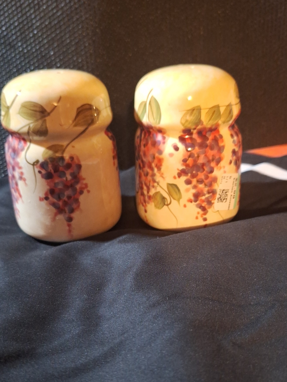 Vintage Hand-Painted Grape Ceramic Salt & Pepper Shakers - Cream and Burgundy